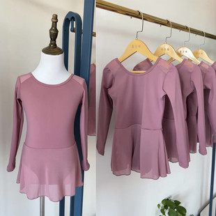 新款 考级体操裙吊带中国舞芭蕾女孩跳舞演 女童舞蹈练功服儿童长袖