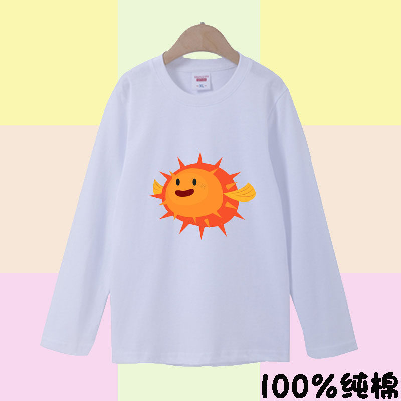 儿童纯棉长袖t恤男女童臭鱼河豚2026小学生宽松新款上衣服