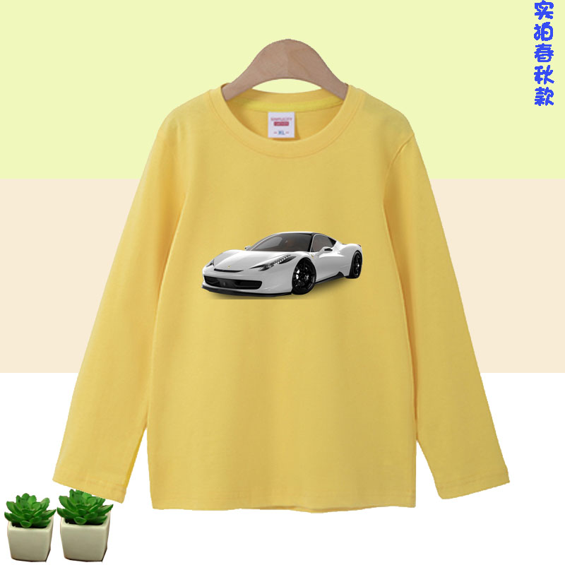 女童汽车男童新款卡通线条跑车衣服2026 长袖上衣儿童春秋款体恤