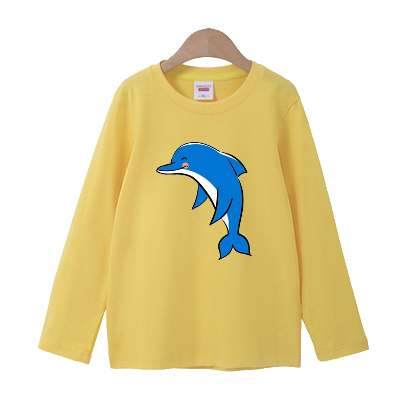 男童长袖t恤春秋薄款 新款海豚秋装男孩童装上衣儿童 打底女学生