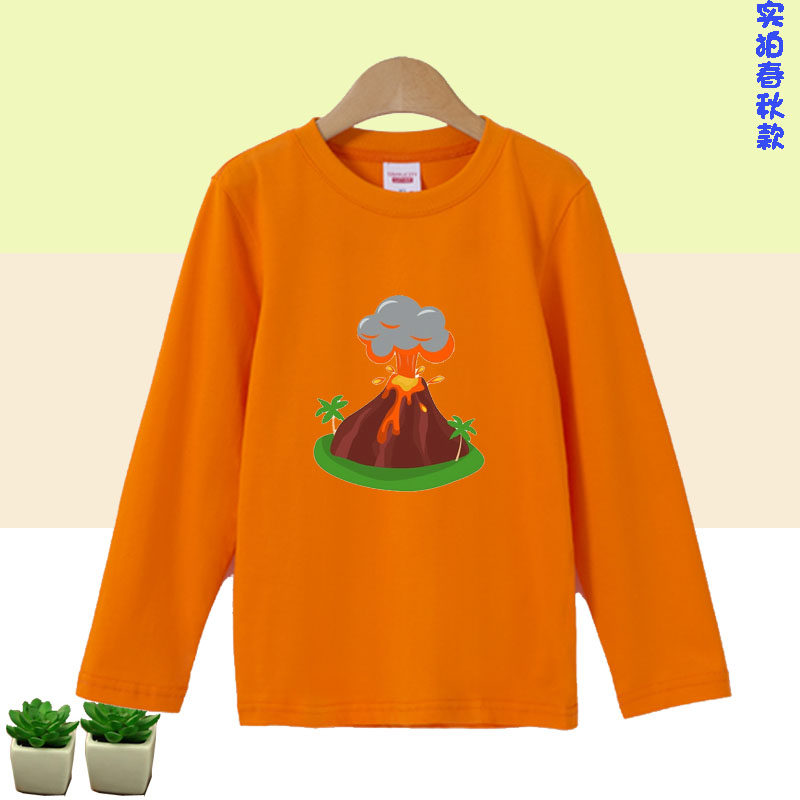 火山爆发打底纯棉T恤衫男女孩儿童装 长袖亲子装上衣服