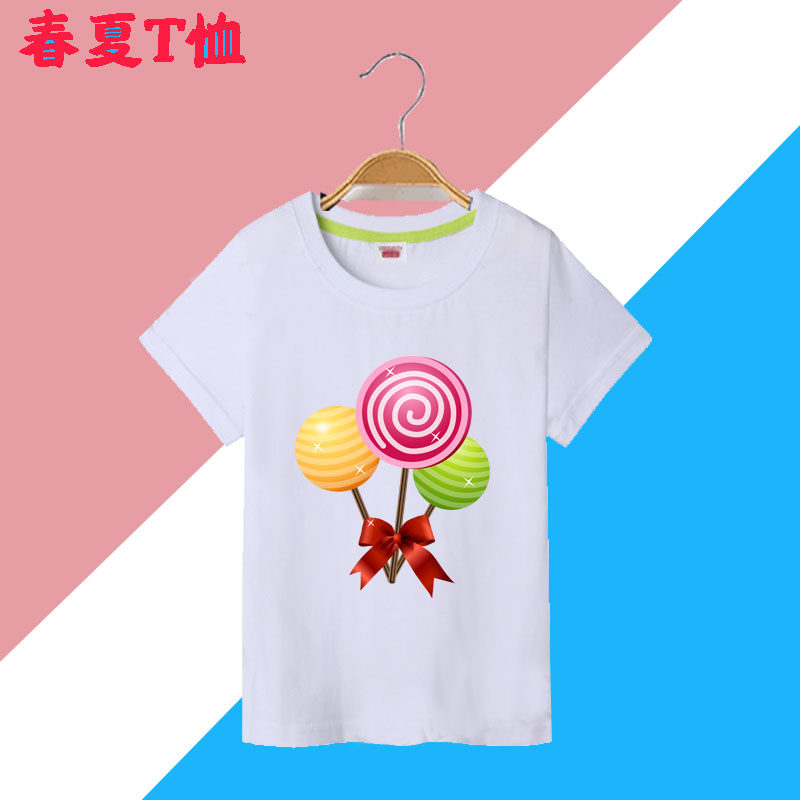 纯棉卡通男女童学生短袖T恤棒棒糖衣服学生 有儿童装