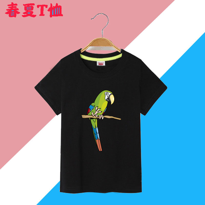 男童短袖t恤纯棉女童鹦鹉衣服夏季 宝宝半袖上衣 小鸟夏装