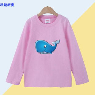 学生春秋学生儿童鲸鱼海豚长袖 女童纯棉打底衫 T恤男童卡通上衣
