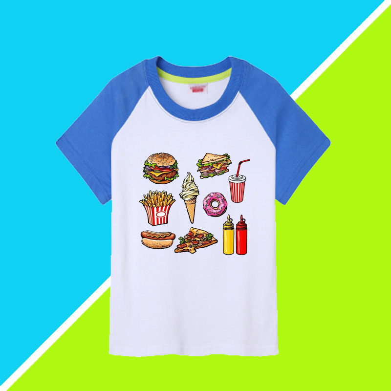 纯棉童装夏季新款男女童 学生汉堡衣服印花2026短袖儿童亲子T恤