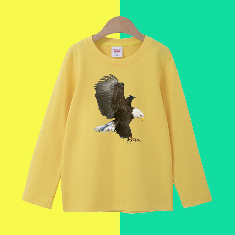 红色老鹰儿童 图案衣服男童女童春秋季长袖T恤纯棉薄款打底衫