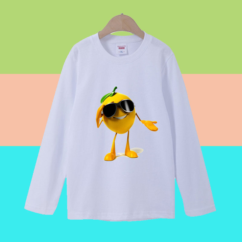 2026新款柠檬纯棉儿童长袖T恤夏季女童男童宝宝圆领 上衣打底衫