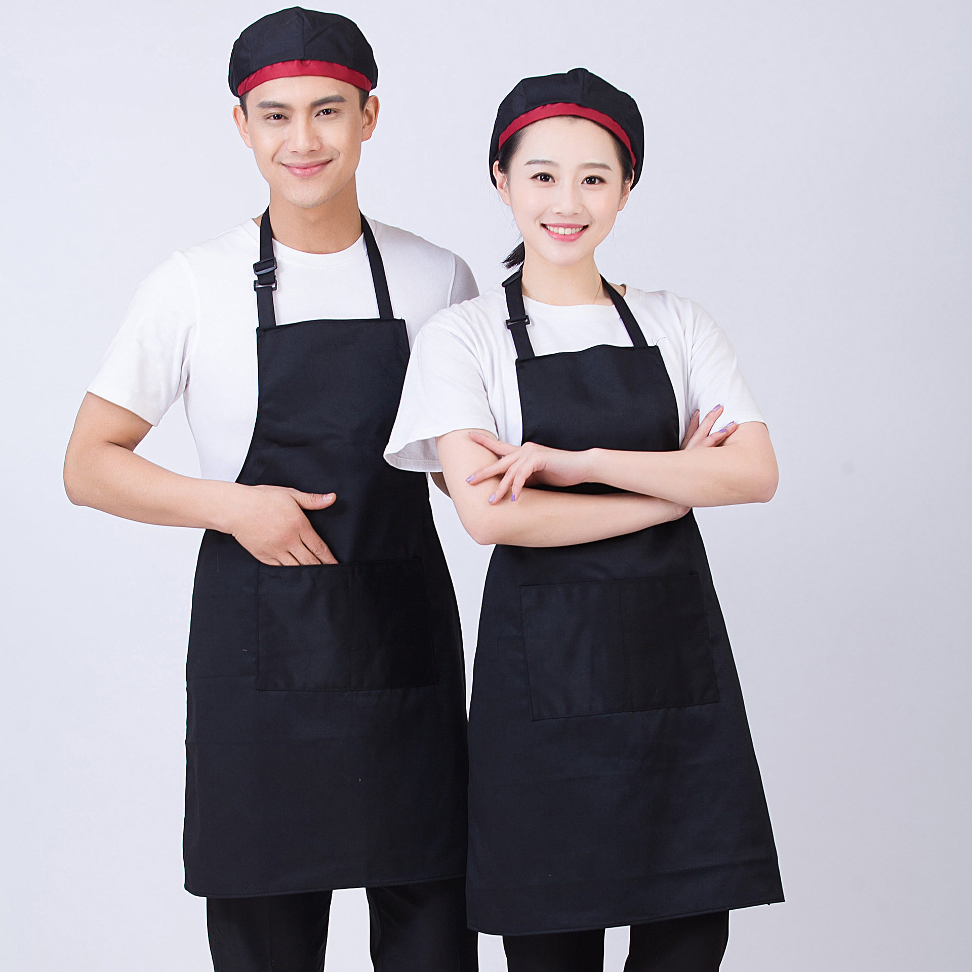 酒店厨师服务员餐饮纯色大王配套贝雷帽水果店咖啡厅奶茶工作围裙