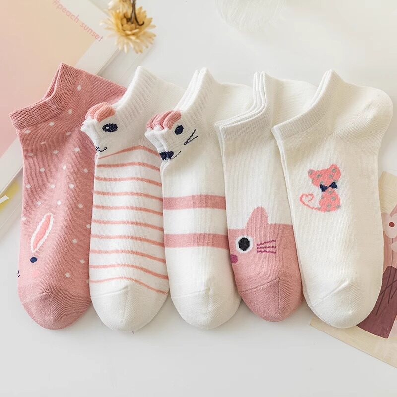 2026新款短袜女韩版夏季薄款学生粉色小猫袜可爱袜子sock潮船袜女