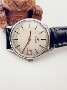 库存瑞士英纳格牌防水手动机械男士二手古董老机械腕表