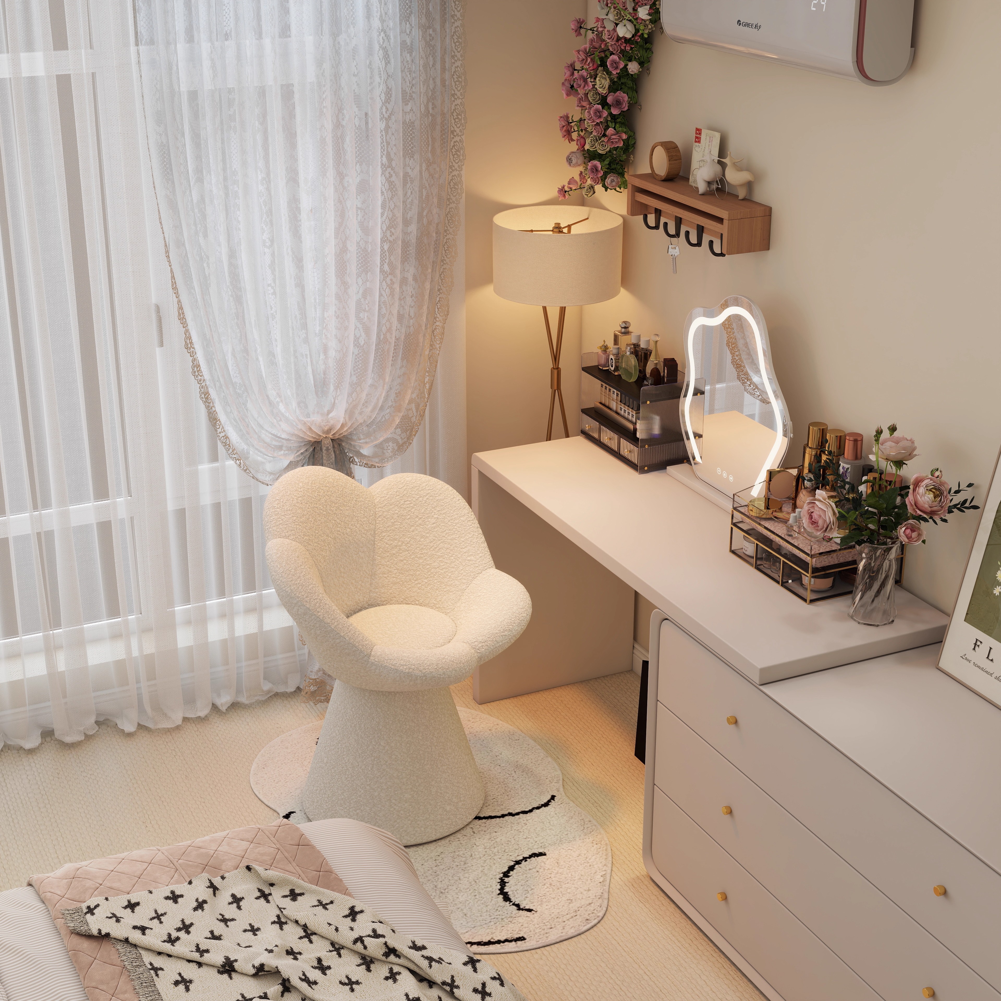 化妆椅子可旋转高级感网红2025新款梳妆台舒服久坐女生卧室高颜值