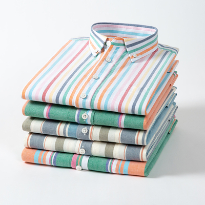 意宾尖领长袖条纹衬衫