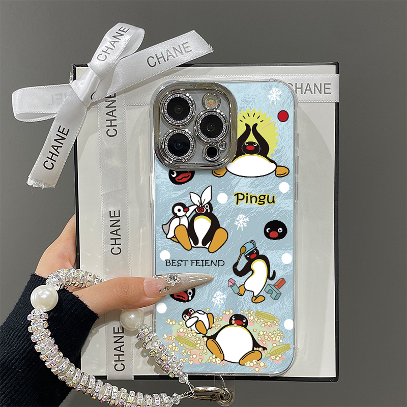 趣味可爱雪花企鹅适用苹果16promax手机壳iPhone15带镜头膜13新款12创意xs网红情侣11少女plus14全包防摔硬壳