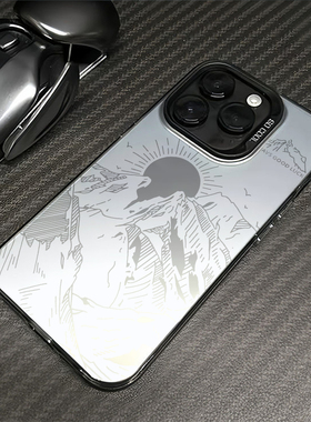 高级感日出雪山适用苹果16promax手机壳iPhone15情侣14新款1少女pro个性超火12网红plus镭射17小众xs防摔硬壳
