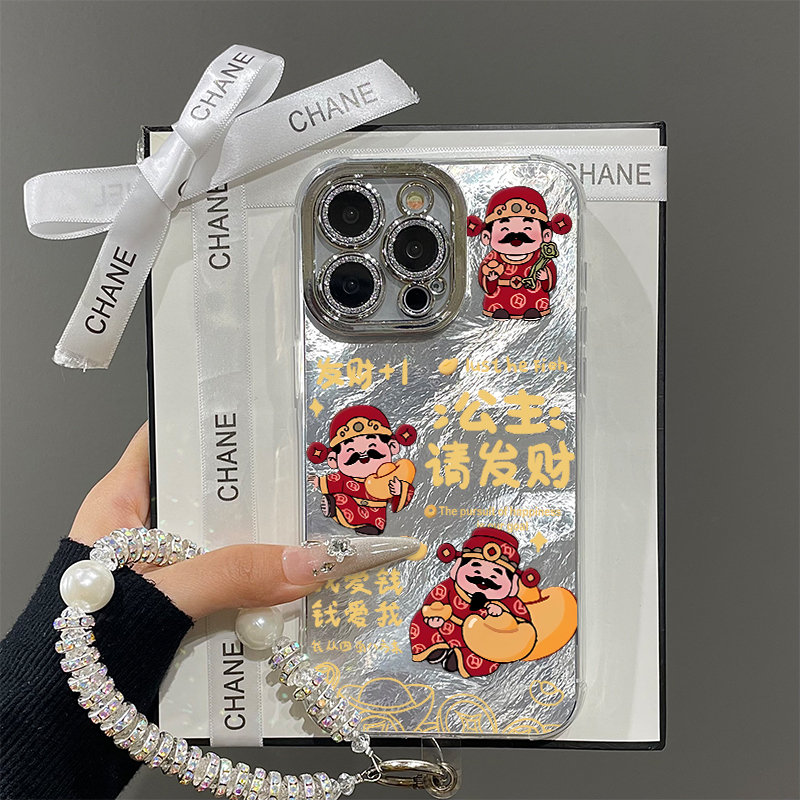 2025财神公主请发财到适用苹果16promax手机壳iPhone15带镜头膜13羽纱12新款pro女11挂绳plus过年14防摔x硬壳