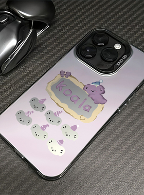 ins英文紫色小熊适用苹果15promax手机壳iPhone14创意13新款12情侣pro少女17plus镭射xs小众xr网红8防摔7硬壳