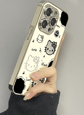 可爱镂空凯蒂猫镜面适用苹果15promax手机壳iPhone14个性13新款17pro韩系plus情侣12高级感xs少女xr防摔x硬壳