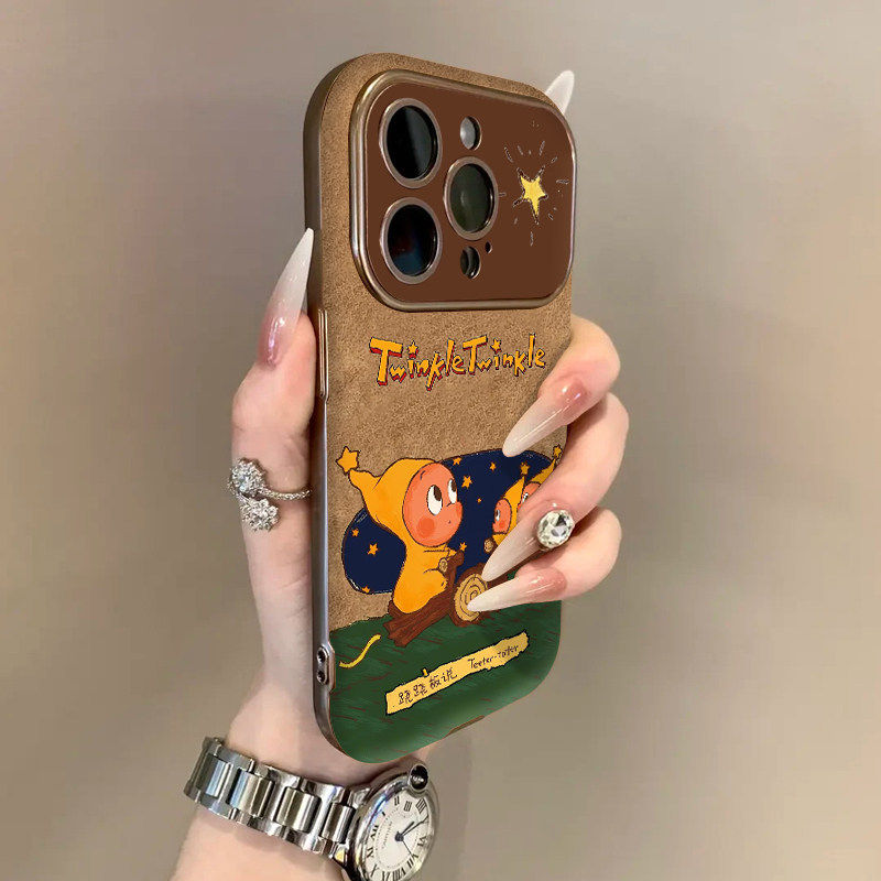 卡通跷跷板星星人适用苹果17promax手机壳iPhone16贴皮大视窗13网红皮质14可爱情侣15卡通12plus全包防摔软壳