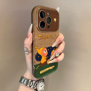 卡通跷跷板星星人适用苹果17promax手机壳iPhone16贴皮大视窗13网红皮质14可爱情侣15卡通12plus全包防摔软壳