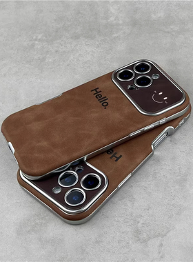 hello简约笑脸适用苹果16promax手机壳iPhone14贴皮大视窗13个性时尚12高级情侣15pro少女闺蜜17plus防摔软壳