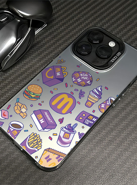 高级紫色M记适用苹果16promax手机壳iPhone15创意14新款13可爱卡通pro情侣12xr少女plus网红17全包防摔xs硬壳