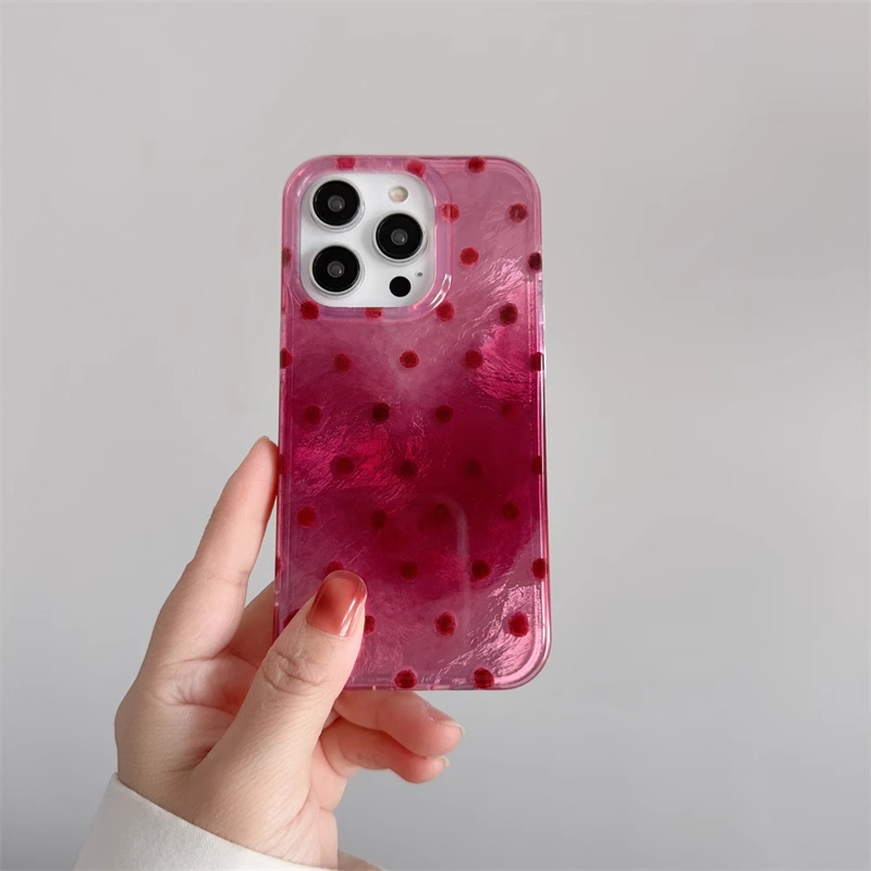 简约红色波点适用苹果16promax手机壳iPhone15冰川锡纸13新款12创意xs网红情侣11少女心plus14全包xs防摔硬壳