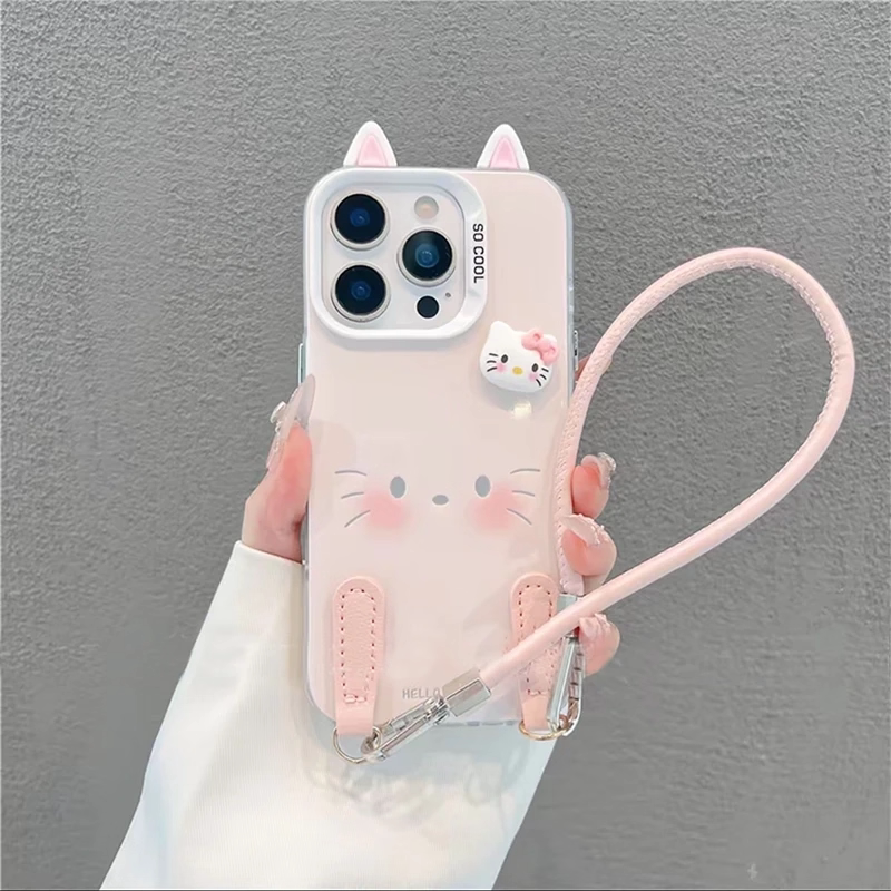 可爱凯蒂猫表情适用苹果16promax手机壳iPhone15创意14新款13小众pro少女12情侣14plus镭射17全包max防摔硬壳