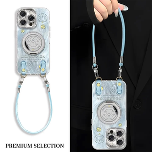 可爱哆啦A梦适用苹果17promax手机壳iPhone16带镜头膜13冰川15新款镜子支架12羽纱可爱x情侣少女plus防摔硬壳