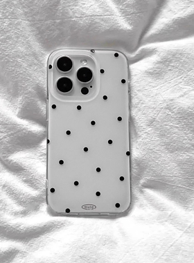 简约黑色波点适用苹果16promax手机壳15小众新款14网红13透明plus创意17个性简约iPhone少女全包防摔简约硬壳