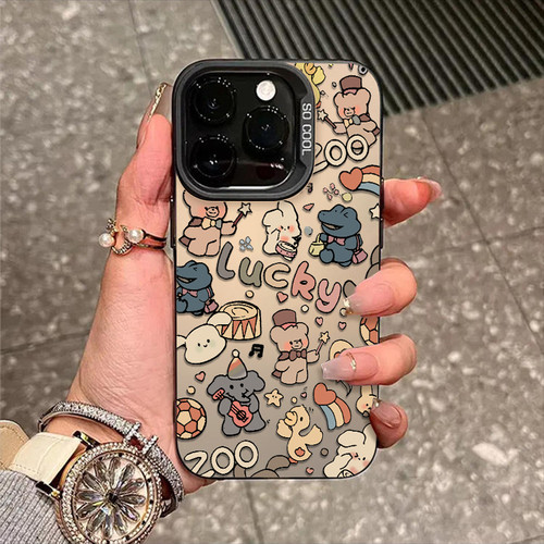 可爱动物派对适用苹果15promax手机壳iPhone14创意13新款12情侣pro卡通17网红16plus镭射xs小众女xr防摔8硬壳