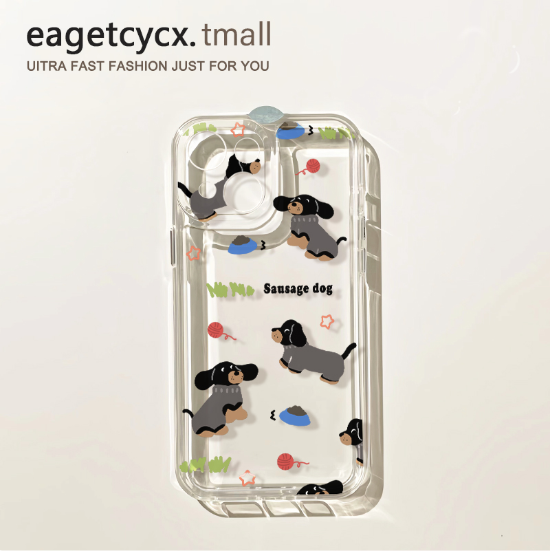 ins小众腊肠狗适用苹果14promax手机壳iPhone13透明12新款11pro卡通15plus小众春天xs少女心xr全包x防摔硬壳