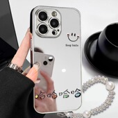 简约笑脸哈哈哈镜面适用苹果16promax手机壳iPhone15个性 13新款 14pro韩系17plus情侣12高级感xs女xr防摔x硬壳