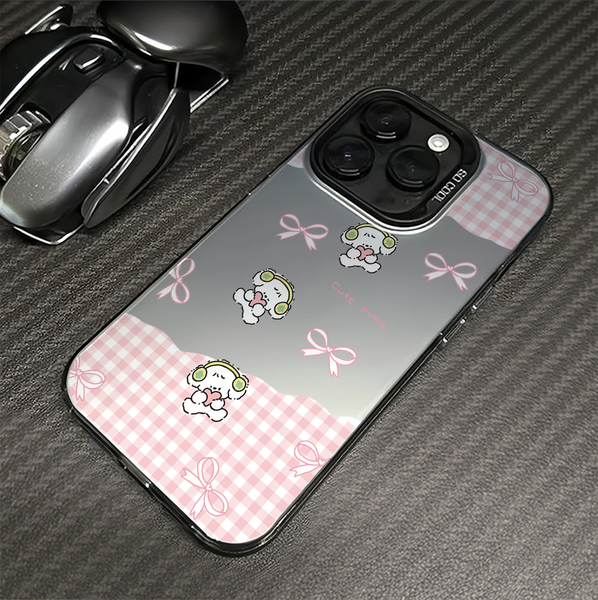 趣味日韩蝴蝶结小狗适用苹果16promax手机壳iPhone15创意14新款13网红可爱pro小众12情侣11plus全包防摔x硬壳