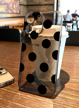 简约高级黑色圆点适用苹果15promax手机壳14新款13小众17透明plus个性创意xs情侣iPhone女12xr防摔软壳