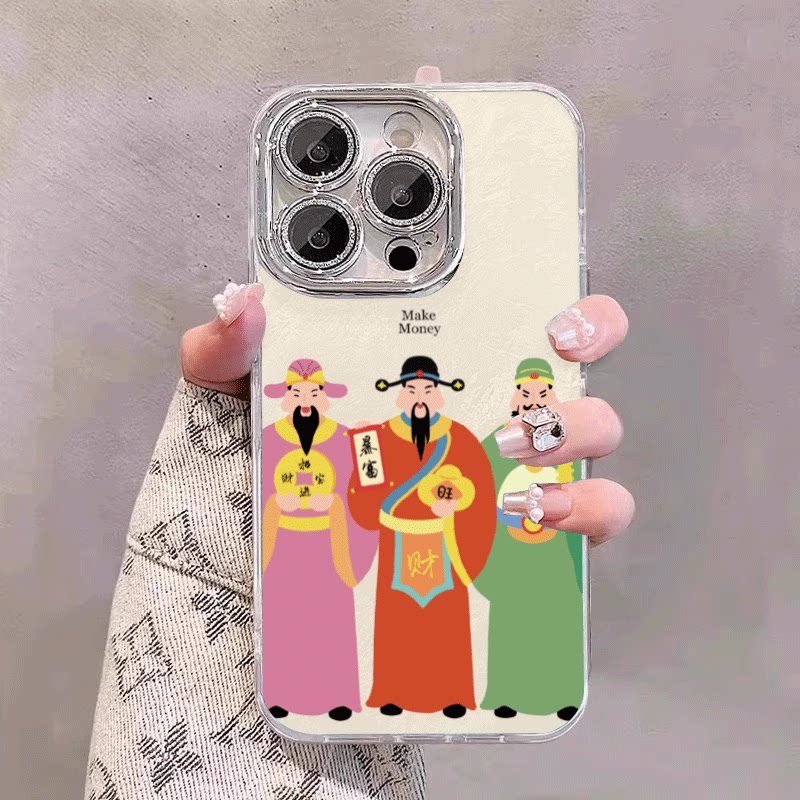 国风新年发财财神适用苹果17promax手机壳iPhone16羽纱15新年款11过年14全包13少女plus情侣12xs闪粉镜头硬壳
