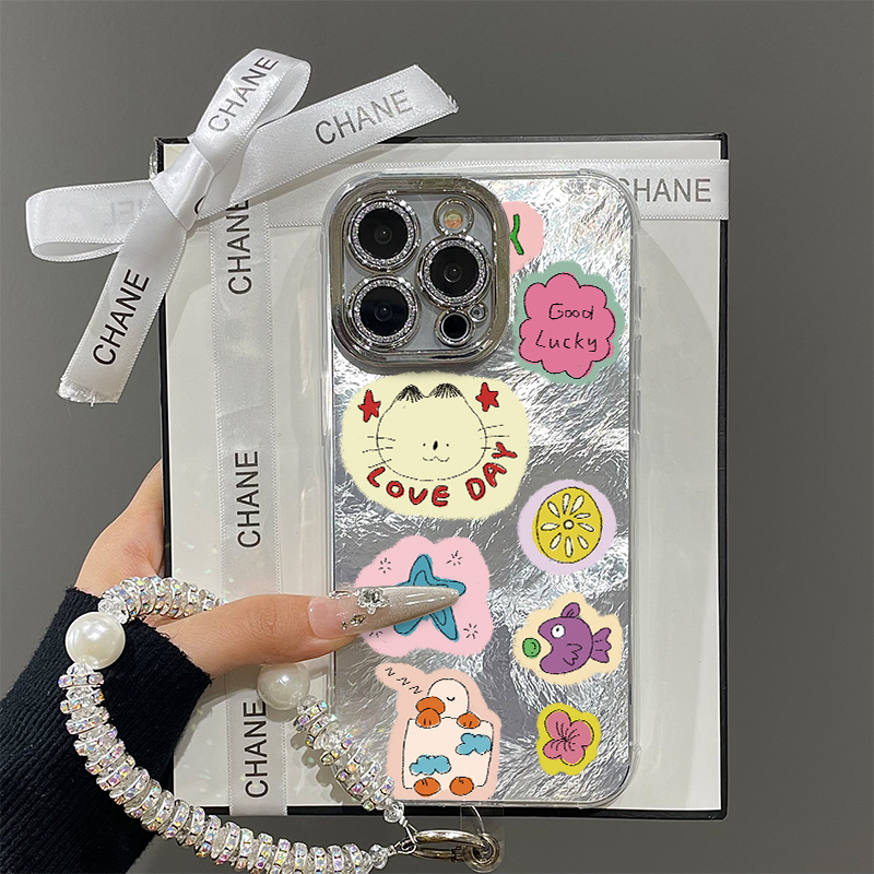 涂鸦星星拼图小猫适用苹果16promax手机壳iPhone15带镜头膜13新款12情侣创意x可爱11plus少女14全包x防摔硬壳