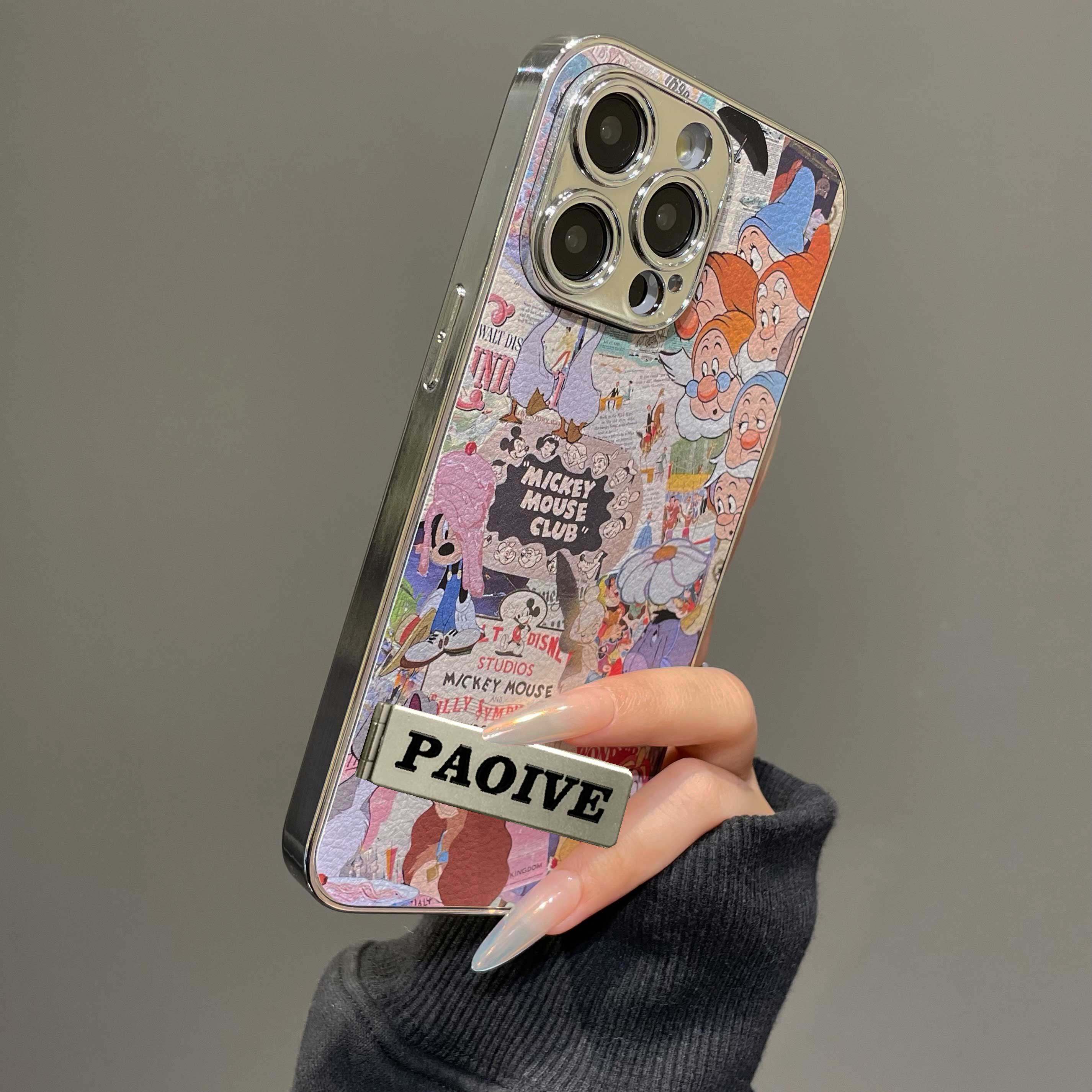 复古小矮人海报镜面适用苹果16promax手机壳iPhone15个性13新款14pro韩系17plus情侣12高级感xs女xr防摔x硬壳