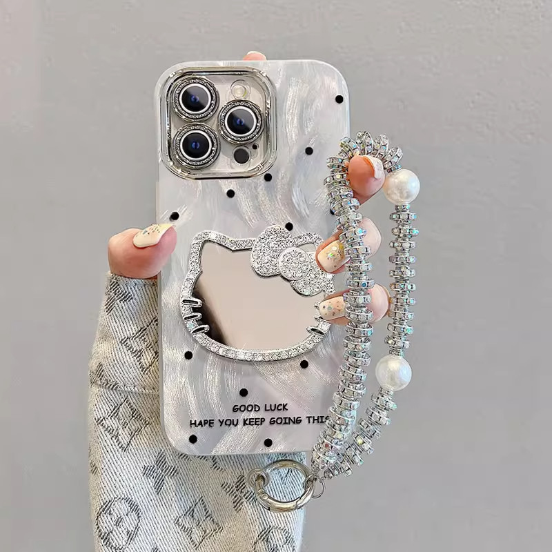 简约黑色波点适用苹果17promax手机壳iPhone16带镜头膜13手链15新款12羽纱可爱11卡通情侣plus女全包防摔硬壳