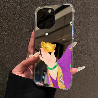 富贵小胖手个性镜面适用苹果17promax手机壳iPhone16小众15新款14pro韩系plus情侣12高级感11女防摔x透明硬壳