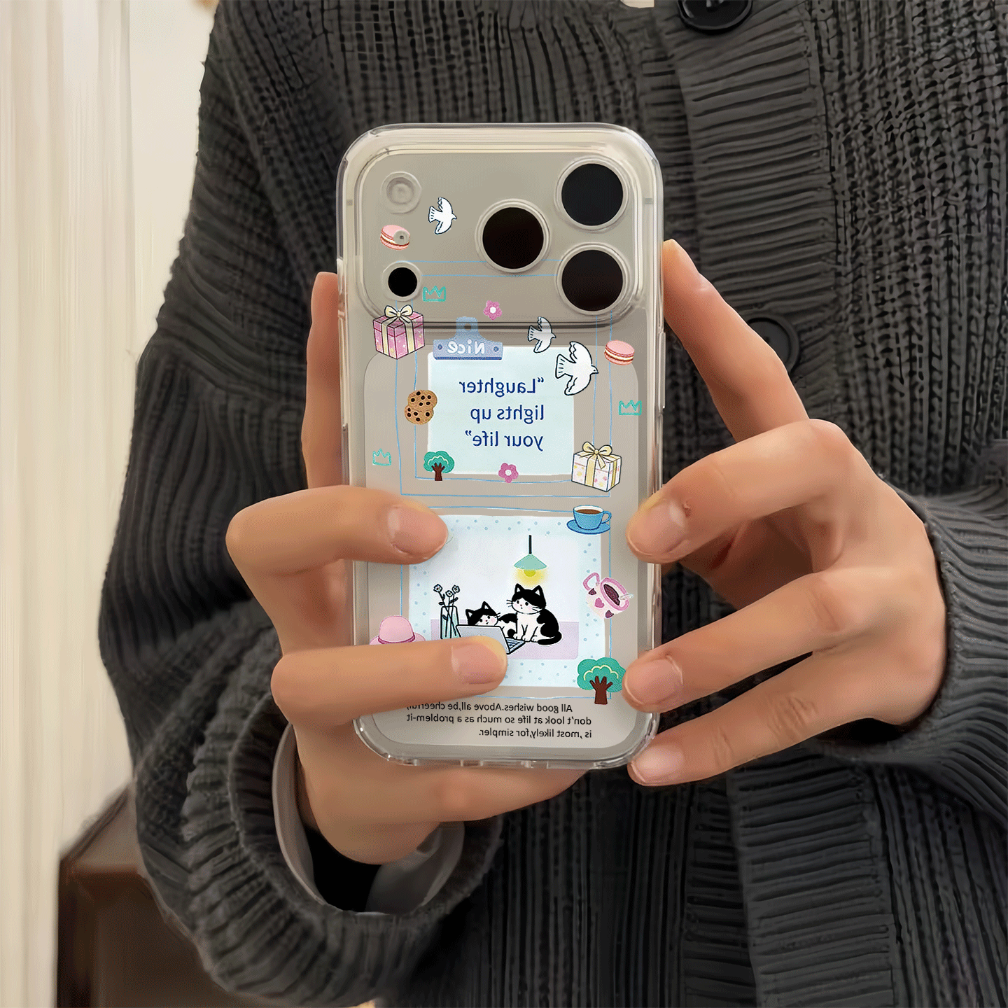少女卡通可爱小猫涂鸦适用苹果17promax手机壳iPhone16新年15新款16promax可爱卡通14全包13女11简约12透明