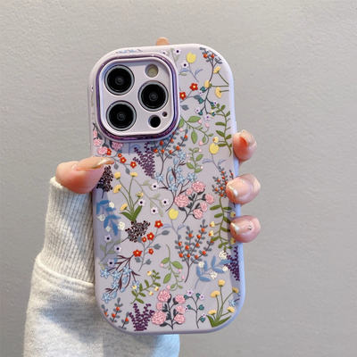 满屏花花草草适用苹果17手机壳iphone16新款pro高级创意max防摔13情侣12小众14女Pro网红x电镀框11硅胶防摔壳