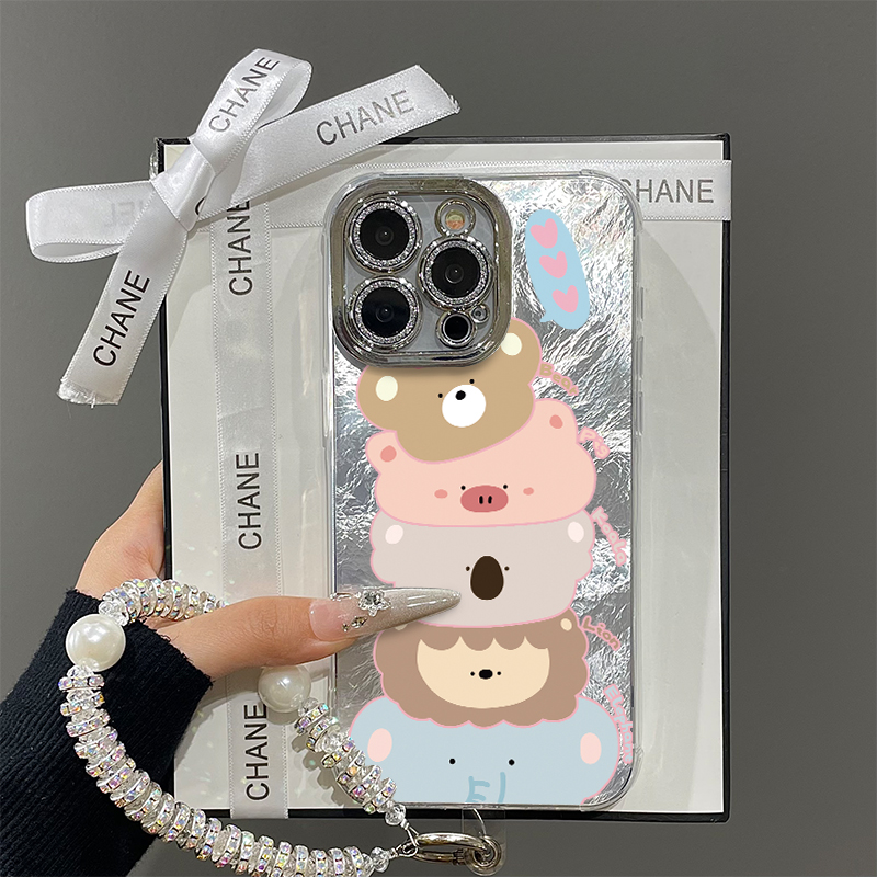 可爱卡通叠叠动物适用苹果16promax手机壳iPhone15带镜头膜13冰川新款12羽纱pro少女11情侣小众plus防摔x硬壳