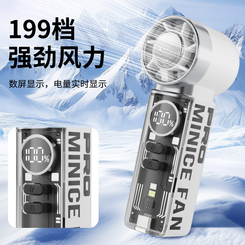 2026新款冰敷高速手持风扇数显透明机甲风户外迷你小风扇强力风扇