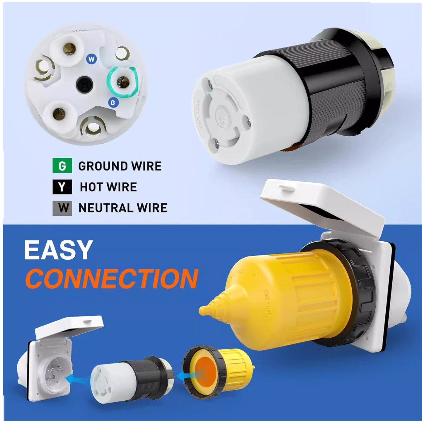 RV电源入口30A125V美规母头钮锁