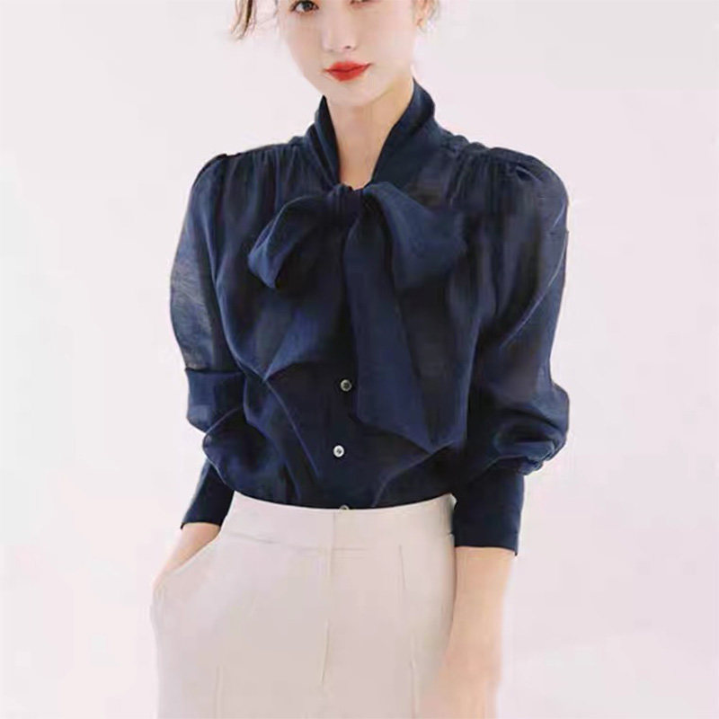 2025春季新款法式高级感上衣设计感小众蝴蝶结衬衣女长袖打底衬衫