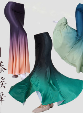 傣族舞蹈儿演出服装童练功裙女艺考360度练习裙包臀鱼尾裙半身裙