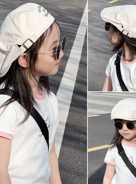 痞帅ins儿童洋气前进帽韩国宝宝刺绣字母贝雷帽男女童鸭舌帽亲子