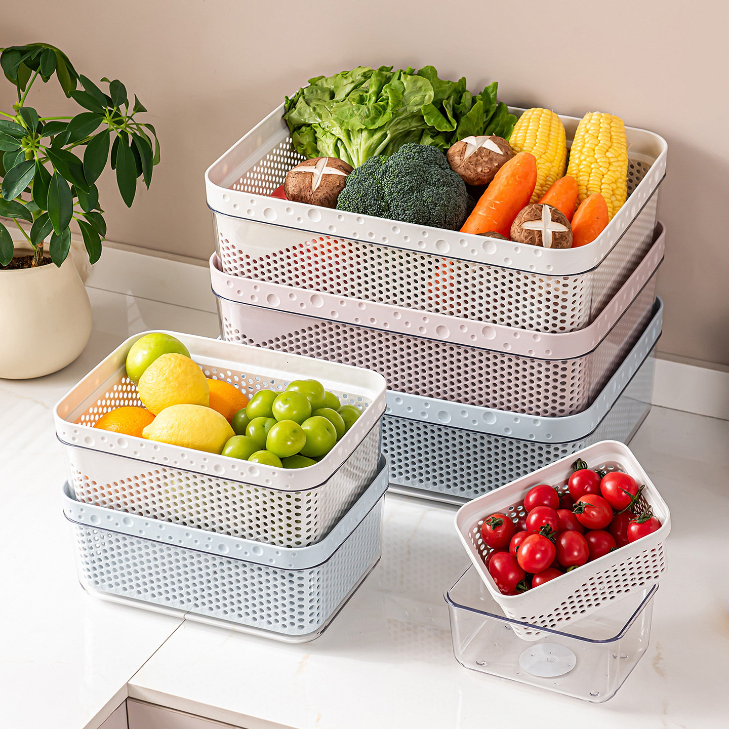 双层洗菜篮子沥水篮大号6件套家用洗水果盘厨房长方形塑料洗菜盆,餐饮具,洗菜盆/沥水篮/漏水筛,淘宝优惠券,粉丝福利购,淘宝优惠卷
