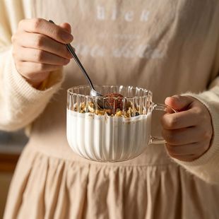 大容量玻璃早餐杯牛奶燕麦杯可微波炉酸奶沙拉碗高硼硅水杯带把手