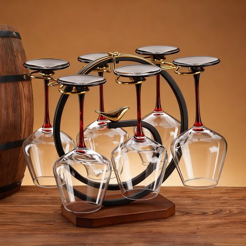 创意红酒杯架倒悬挂实木高脚杯架